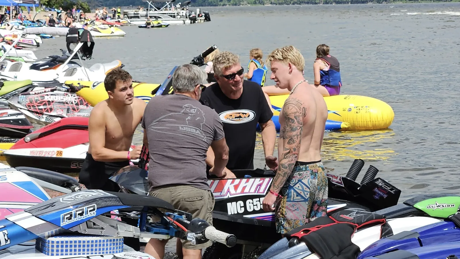 Riders hanging out at camp